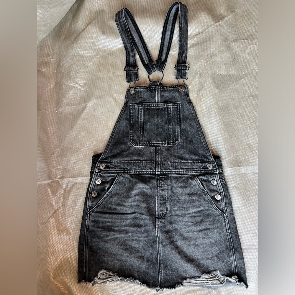 American Eagle Washed Black Denim Overall Jean Skirt Dress